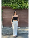 Beyaz Beli Fularlı Tailored Fit Tensel Pantolon