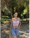Pembe Büzgülü Dantel Detay Crop