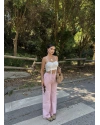 Pembe Keten Lastikli Palazzo