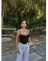 Kahverengi Kuşgözü Güpür Detay Korse