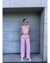Pembe Straplez Biyeli Double Takım