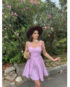 Pembe Mini Kareli Korse Elbise