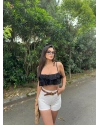 Siyah Fırfırlı Keten Büstiyer