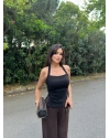 Siyah Halter Yaka Drapeli Crop