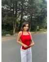 Kırmızı Halter Yaka Drapeli Crop