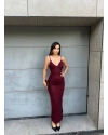 Bordo Simli Ayarlanabilir Drapeli Elbise