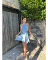 Bebe Mavisi Boyun Tokalı Mini Elbise