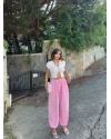 Pembe Mini Kareli Şalvar Pantolon
