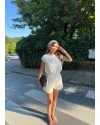 Beyaz Bisiklet Yaka Şort Tulum