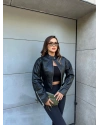 Siyah Zra Deri Kolları Fermuarlı Crop Ceket