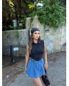 Siyah Sıfır Kol Gipeli Crop Gömlek