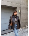 Kahverengi Oversize Basic Deri Ceket
