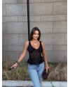 Siyah Fırfırlı Güpür Crop
