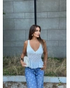 Beyaz Fırfırlı Güpür Crop