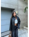 Siyah Oversize Basic Deri Ceket