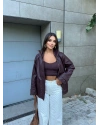 Bordo Oversize Basic Deri Ceket