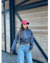 Antrasit Dik Yaka Crop Hırka