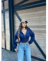 Lacivert Korse Crop Hırka