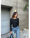 Siyah Toka Detay Bisiklet Yaka Bodysuit