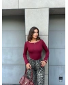 Bordo Toka Detay Bisiklet Yaka Bodysuit