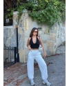 Beyaz Şeritli Barrel Fit Eşofman Altı