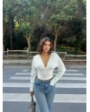 Beyaz V Yaka Brshk Bluz