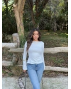 Beyaz Sırt Dekolteli İspanyol Kol Crop