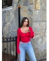 Kırmızı Kalp Yaka Crop