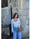Beyaz Kalp Yaka Crop