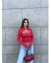 Kırmızı Damla Dekolteli Crop