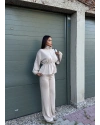 Bej Beli Büzgülü Modal Alt Üst Takım