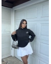 Siyah Taş İşlemeli Oversize Sweatshirt