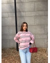 Pembe Polo Yaka Çizgili Sweatshırt