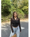 Siyah Polo Yaka Düğmeli Bluz