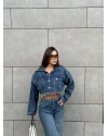 Mavi Yıkamalı Crop Ceket