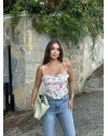 Ekru Desenli Tül Detay Balenli Bralet