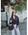 Kahverengi Kemerli Crop Trenç Ceket