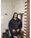 Siyah Taşlı Crop Kot Ceket