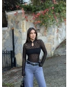 Siyah Damla Dekolteli Astarlı Bodysuit