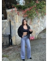 Gri Kemerli Wide Leg Jean