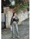 Yeşil Kemerli Wide Leg Jean
