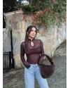 Mürdüm Damla Dekolteli Astarlı Bodysuit