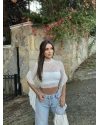 Beyaz Kolları Fırfırlı Balıkçı Dantel Bluz