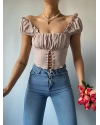 Bej Korse Detaylı Elizabeth Crop Bluz