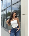Beyaz Straplez Basic Brshk Crop