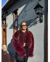 Bordo Crop Kürk Ceket