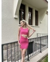 Fuşya Bel Dekolteli Mini Elbise