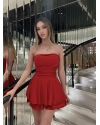Kırmızı Straplez Şortlu Elbise