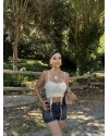 Sarı Büzgülü Dantel Detay Crop