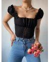 Siyah Korse Detaylı Elizabeth Crop Bluz